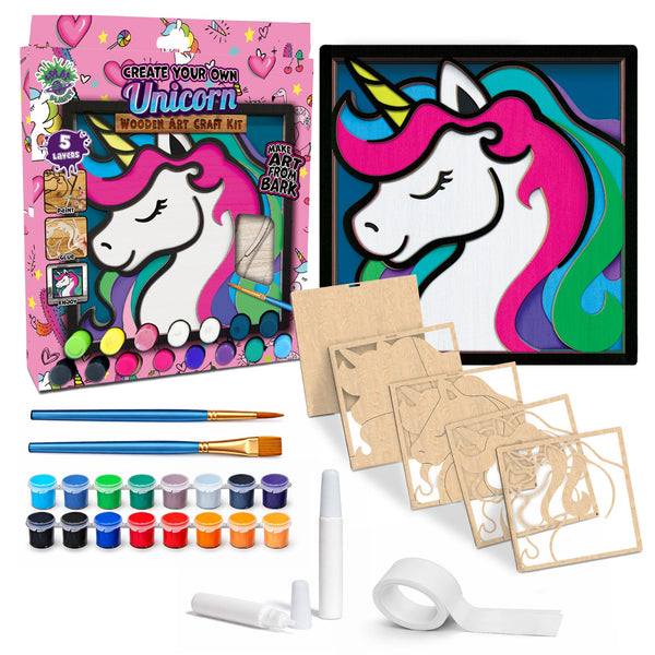 Unicorn wooden art Craft kit, Unicorn craft kit for kids, Fantasy layered wood art, DIY Unicorn painting set, Magical Unicorn décor, Kids Unicorn craft activity, Unicorn themed wooden art, Creative Unicorn project, Unicorn wall art craft.