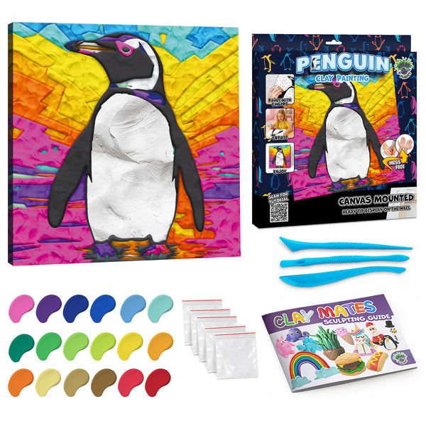 Penguin Clay Painting 30x30 cm