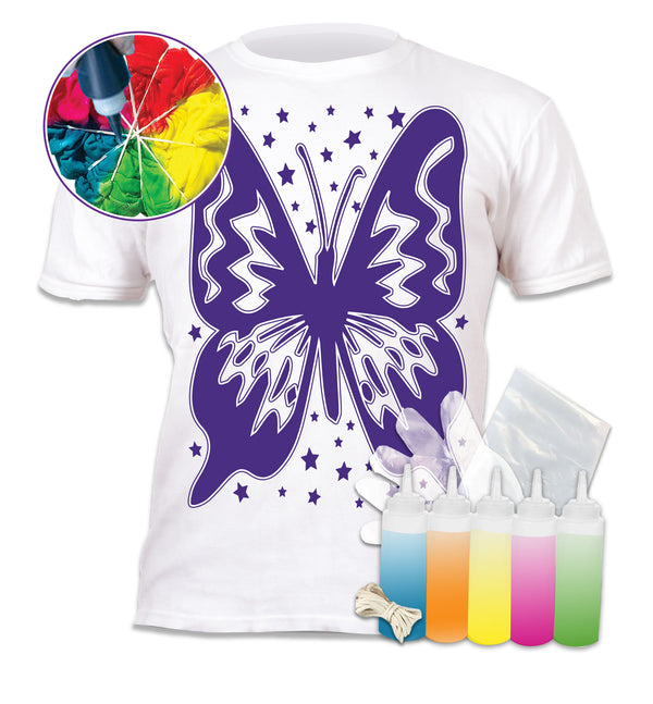 Tie Dye Kit, Vibrant Tie Dye T Shirt, magic Tie Dye kit, Butterfly Tshirt, kids tie dye kit, kids tie dye t-shirt, Butterfly t-shirt for girls, create your own t-shirt, Butterfly gifts for girls, Butterflies and Flowers T-shirt
