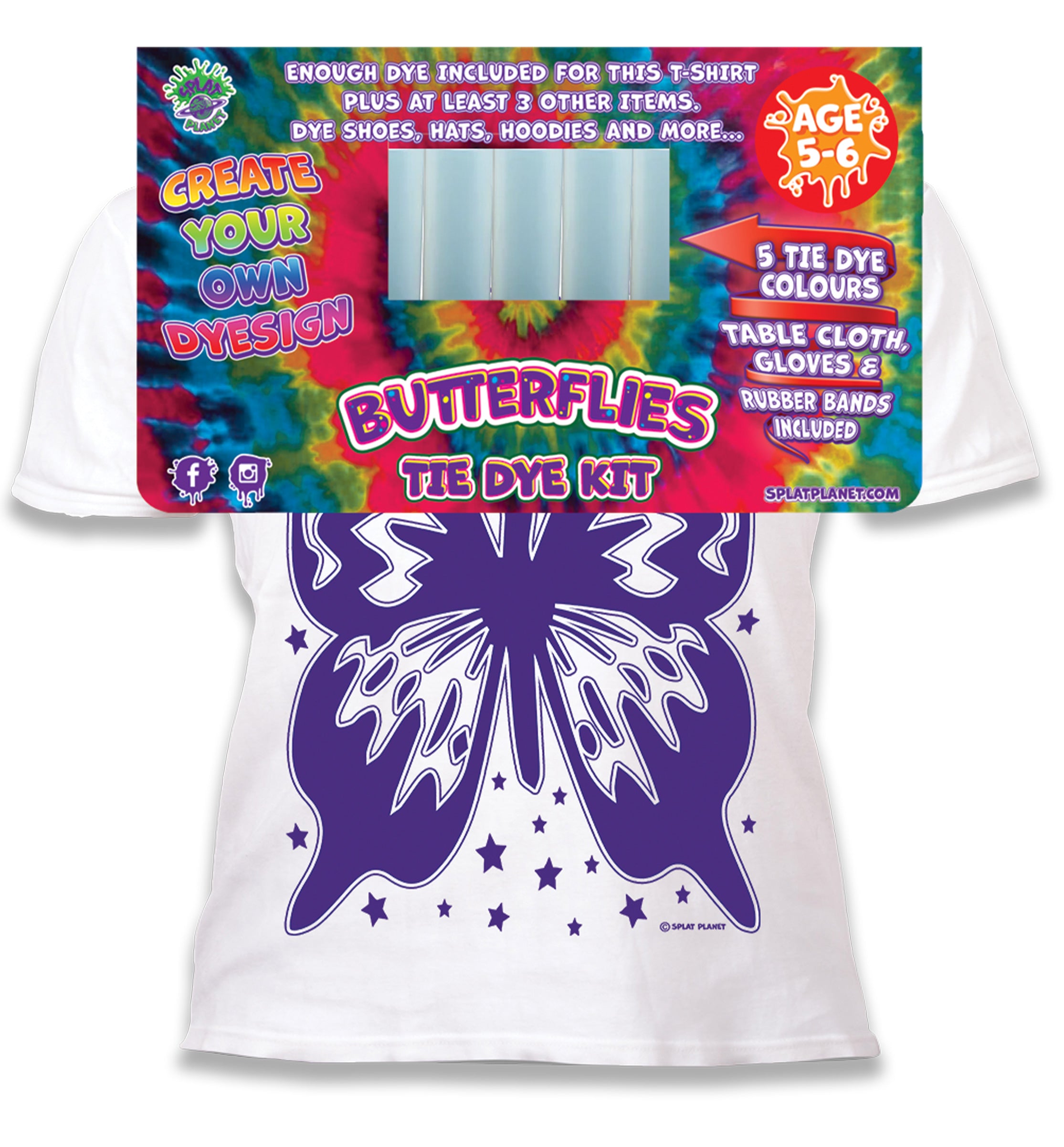 Tie Dye Kit, Vibrant Tie Dye T Shirt, magic Tie Dye kit, Butterfly Tshirt, kids tie dye kit, kids tie dye t-shirt, Butterfly t-shirt for girls, create your own t-shirt, Butterfly gifts for girls, Butterflies and Flowers T-shirt